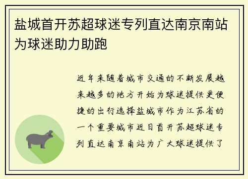 盐城首开苏超球迷专列直达南京南站为球迷助力助跑
