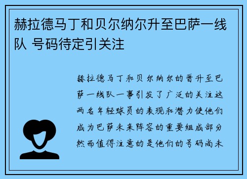 赫拉德马丁和贝尔纳尔升至巴萨一线队 号码待定引关注