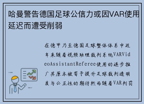 哈曼警告德国足球公信力或因VAR使用延迟而遭受削弱